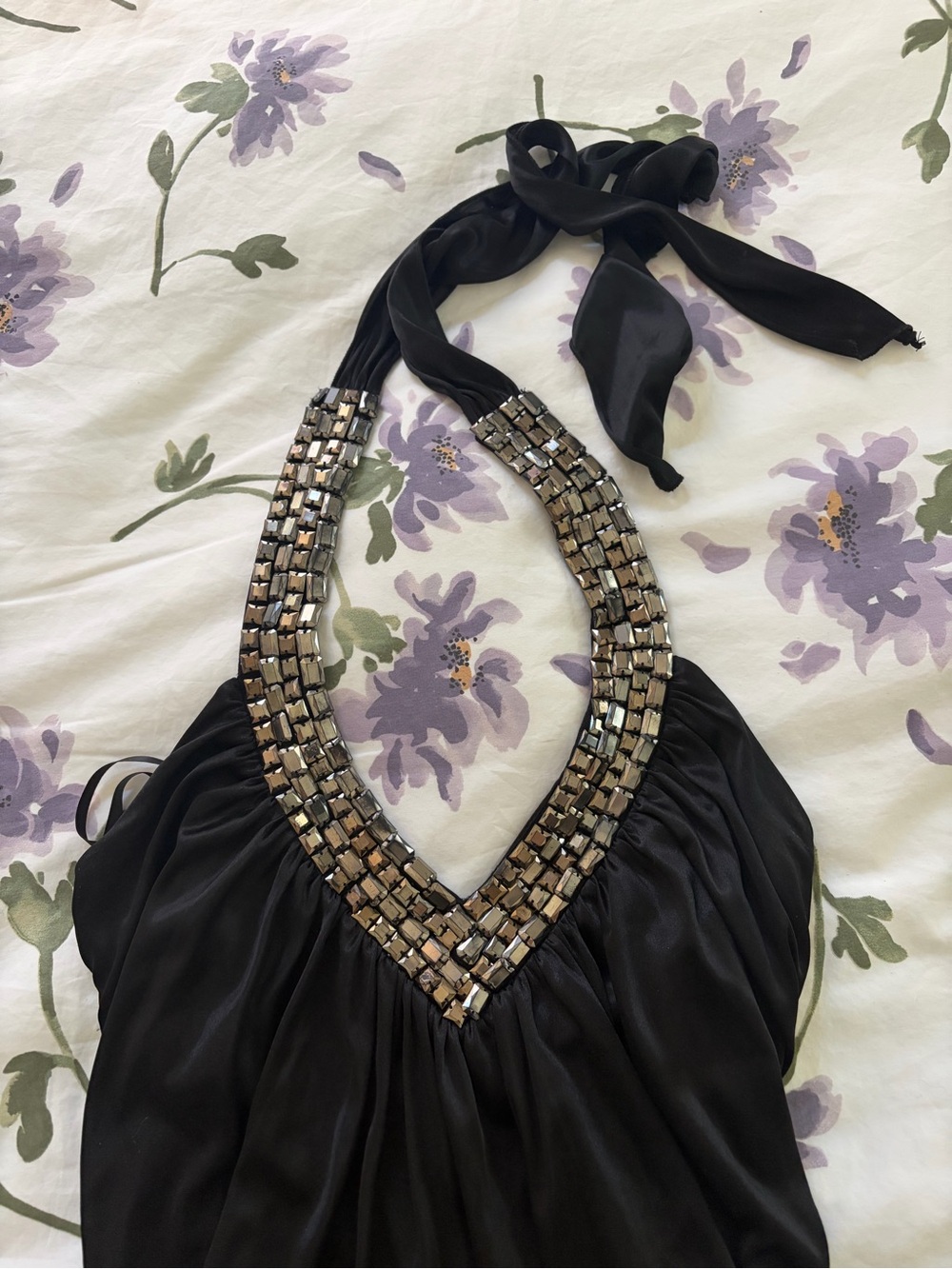 Black Beaded Halter Midi Dress - Unbranded